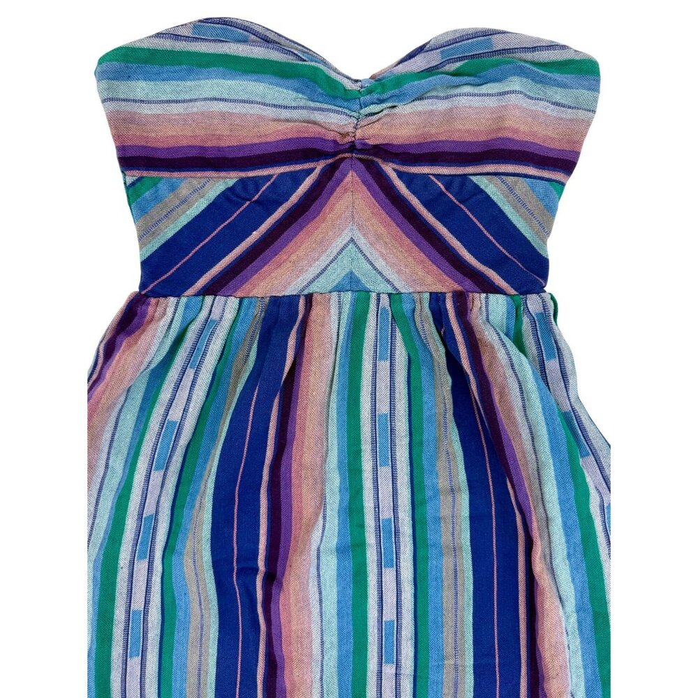 Vintage Y2K Roxy Coastal Cowgirl Strapless Striped Beachy Boho Indie Mini Dress - Picture 4 of 16